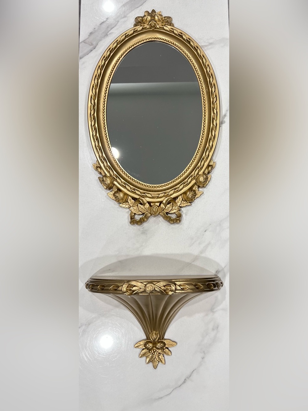 Vintage Burwood Products Mirror & Shelf Wall Décor Gold Tone